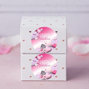 Striped Pink And White Heart Balloons Valentine's Classic Round Sticker