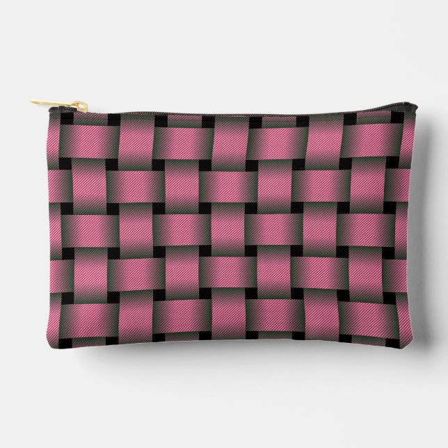 Striped Pink Basket Weave Accessory Pouch  (Front)