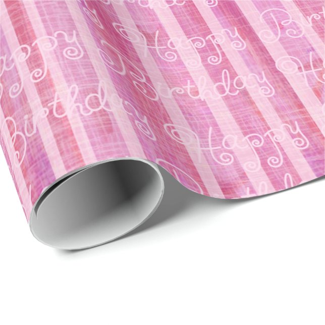 Striped Pink Birthday Wrapping Paper (Roll Corner)