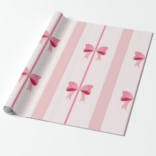 Striped Pink Bow Delight Wrapping Paper
