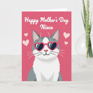Striped Pink Cat Mothers Day Card