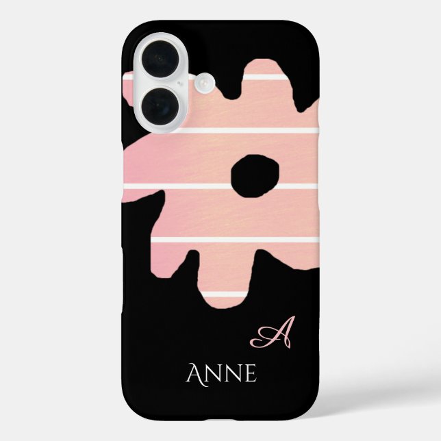 striped pink flower with name & initial Case-Mate iPhone case (Back)