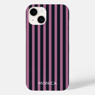 striped pink navy custom name Case-Mate iPhone 14 case