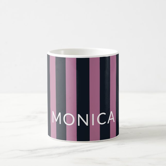 striped pink | navy custom name  coffee mug (Center)