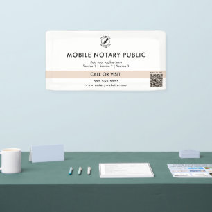 Striped Pink Notary Public Logo Website QR Event Banner