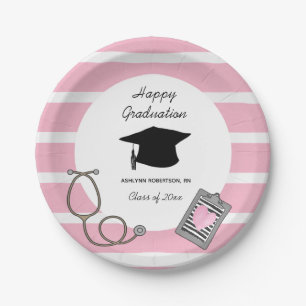 Striped Pink Nursing School Graduation Paper Plat Paper Plate
