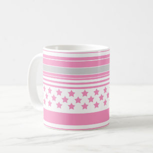 Striped pink pattern with stars coffee mug