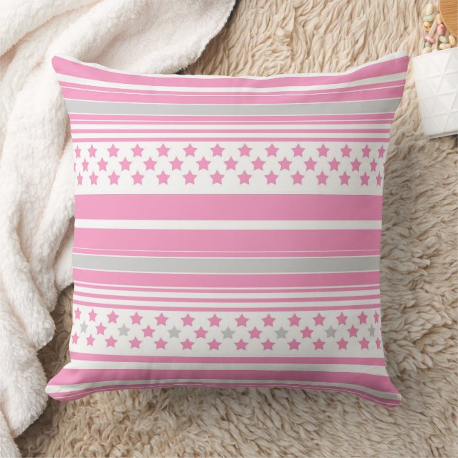 Striped pink pattern with stars cushion (Blanket)