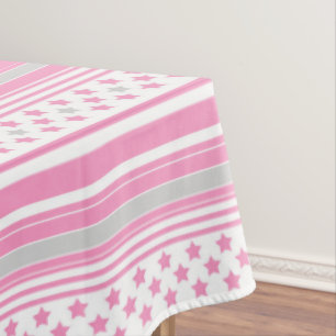 Striped pink pattern with stars tablecloth
