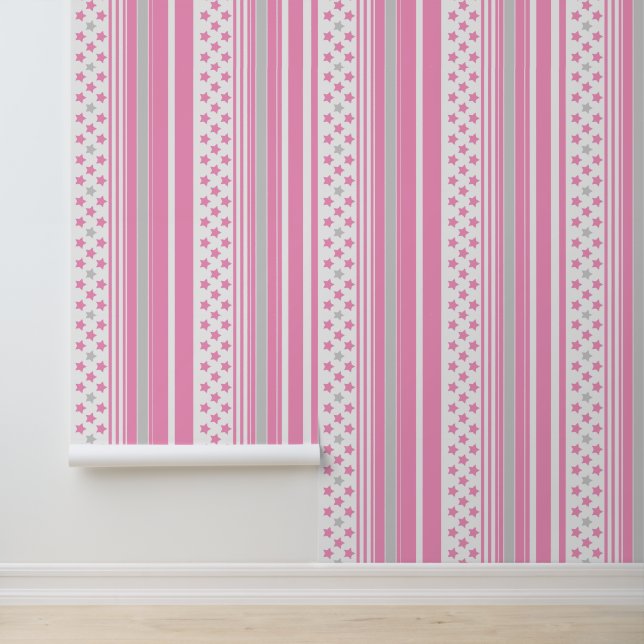 Striped pink pattern with stars wallpaper (Application)