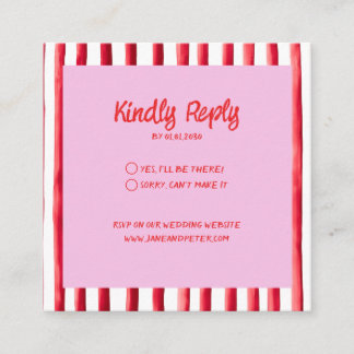 Striped Pink & Red Handwriting Wedding Enclosure Card