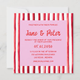 Striped Pink & Red Handwriting Wedding Invitation