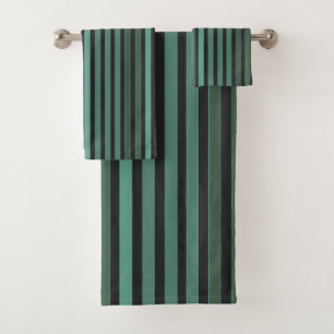 Striped plain pattern retro green bath towel set