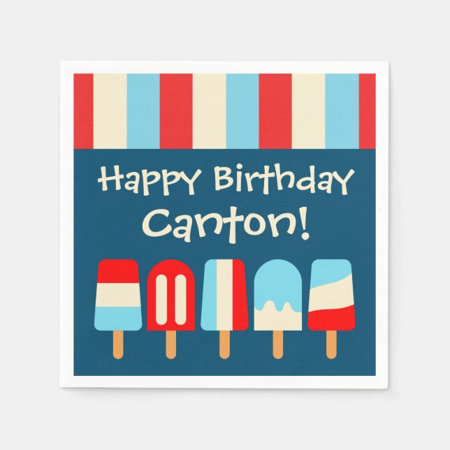 Striped Popsicle Personalised Party Napkins (Front)