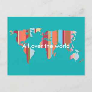 striped postcard of the world