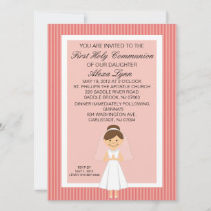 Striped Pretty First Communion Girl Invitation