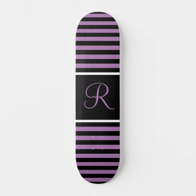 Striped Purple and Black Custom Initial Letter Skateboard (Front)