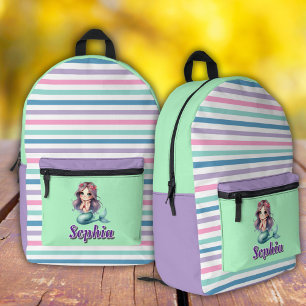 Striped purple and mint mermaid Print Cut Sew Bag