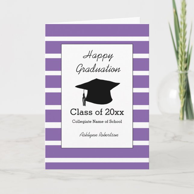 Striped Purple Class of 2025 Graduation Card (Front)
