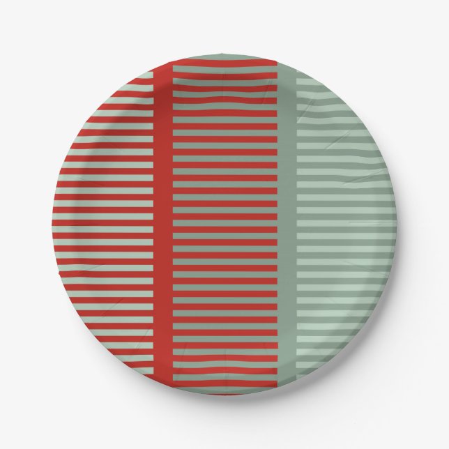 Striped Red and Green Pattern Paper Plate (Front)