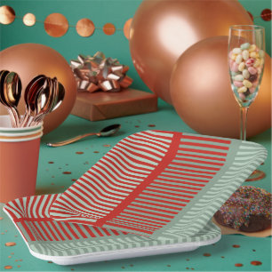 Striped Red and Green Pattern Paper Plate