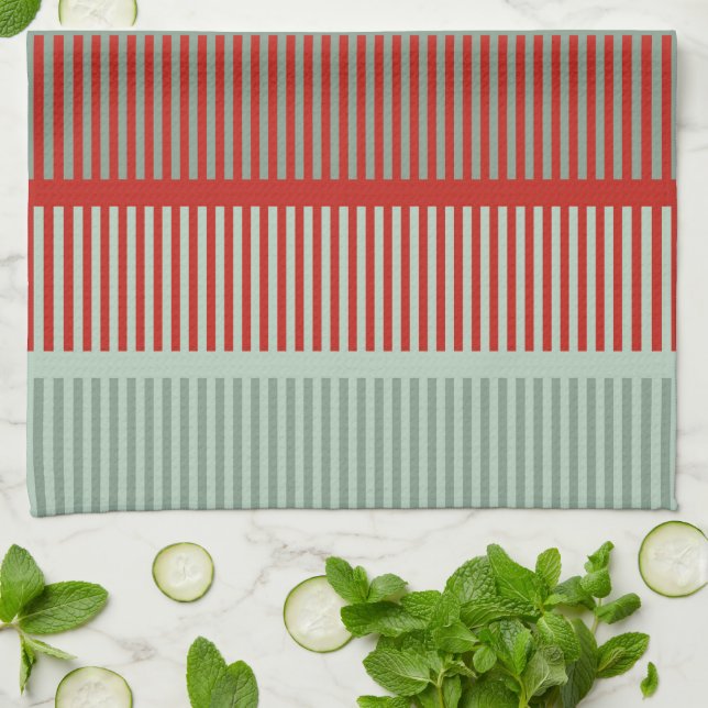 Striped Red and Green Pattern Tea Towel (Folded)