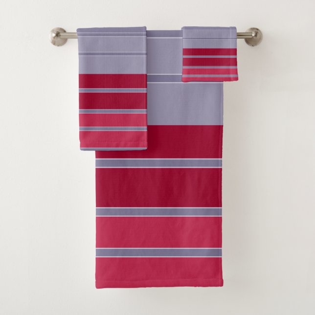 Striped red and grey simple pattern  bath towel set (Insitu)