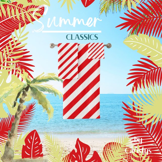 Striped Red and White Bath Towel Set (Creator Uploaded)