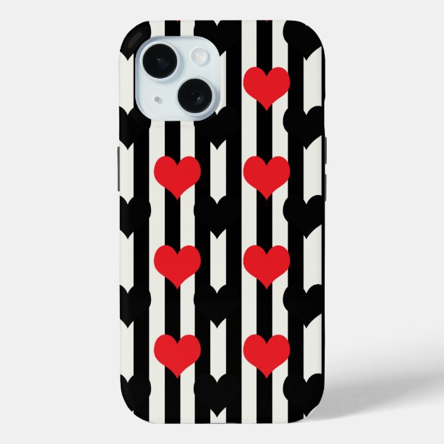 Striped Red Black Love Heart Pattern Design  Case-Mate iPhone Case (Back)