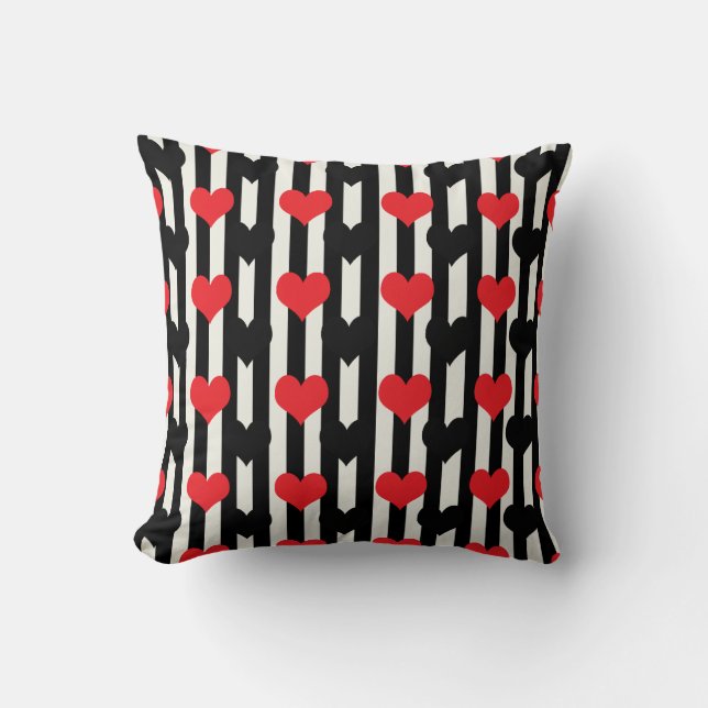 Striped Red Black Love Heart Pattern Design  Cushion (Front)