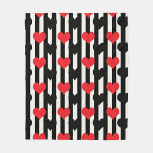 Striped Red Black Love Heart Pattern Design Fleece Blanket