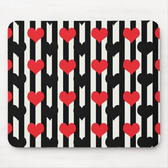Striped Red Black Love Heart Pattern Design  Mouse Pad (Front)