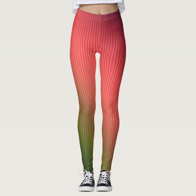 Striped, red , green , gradient   leggings (Front)