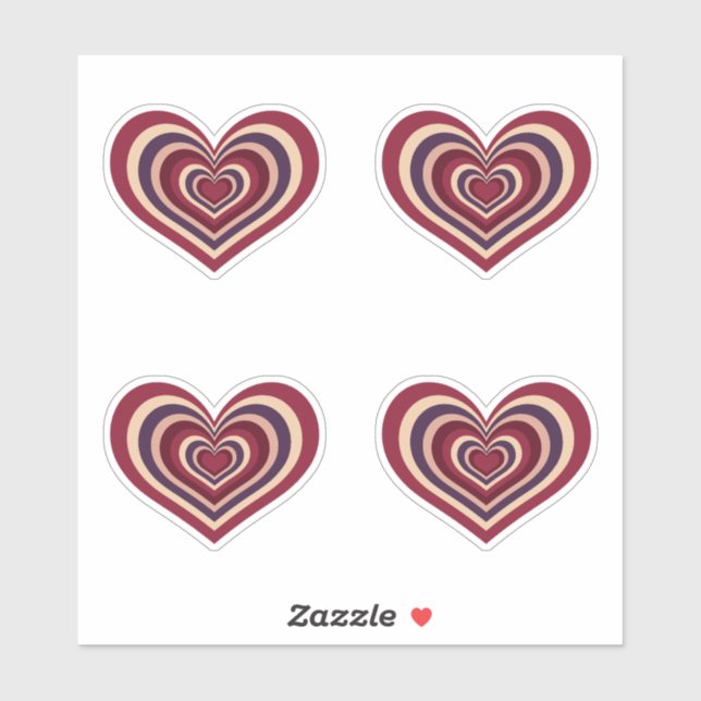 Striped Red Heart Sticker Set - Modern Retro (Sheet)