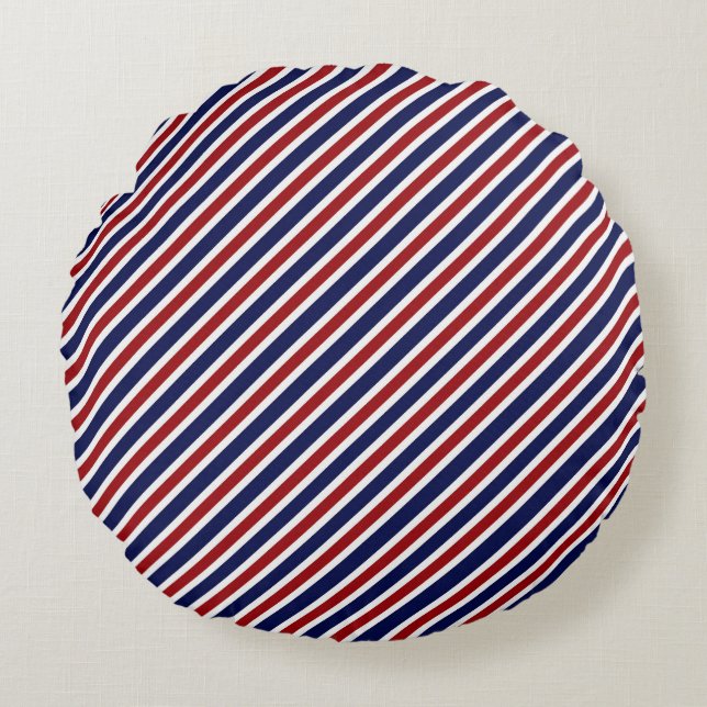 Striped Red White & Blue Round Cushion (Front)
