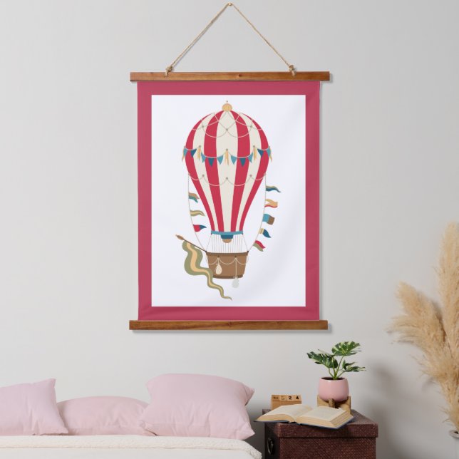 Striped Red & White Steampunk Hot Air Balloon Hanging Tapestry (Bedroom)