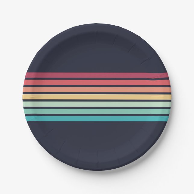 Striped Retro Stripes Paper Plate (Front)