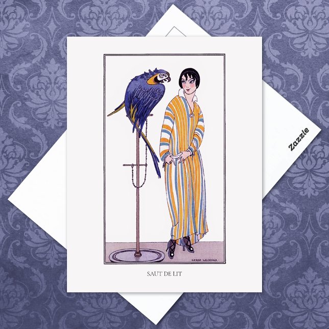 Striped Robe Parrot Wegener Fashion Illustration Postcard (Creator Uploaded)