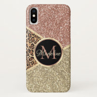 Striped Rose Gold Glitter Leopard Monogram