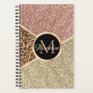 Striped Rose Gold Glitter Leopard Monogram Planner