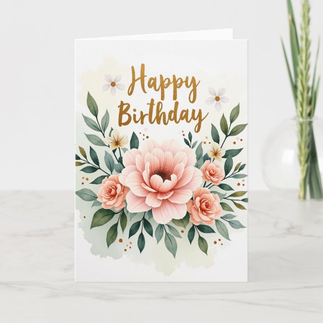 Striped Rose Gold Script Card (Front)
