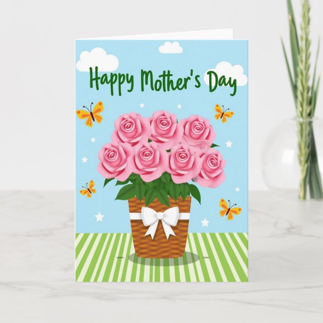 Striped Roses Mothers Day Card (Front)