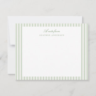 Striped Sage Green Classic Personalised Stationery Card