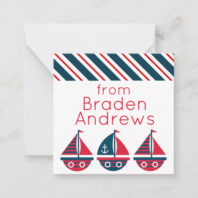 Striped Sailboats Gift Enclosure Cards (Front)