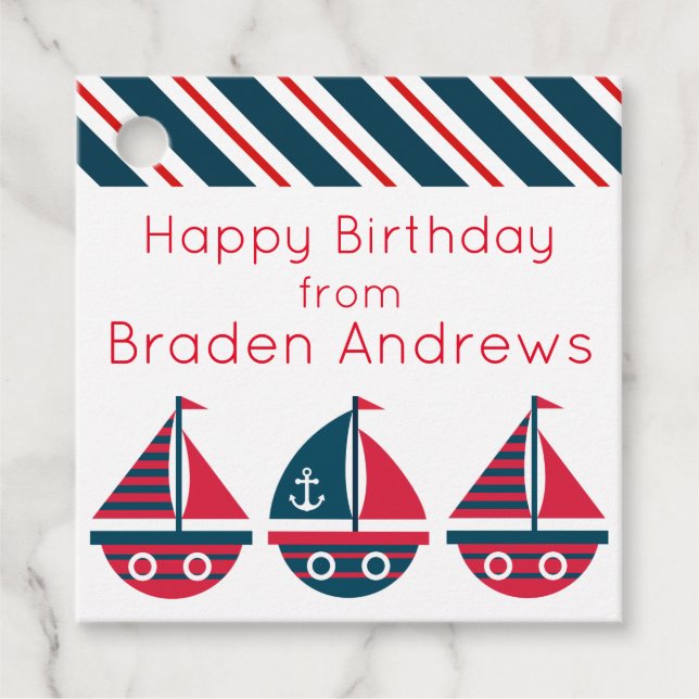 Striped Sailboats Gift Favour Tags (Front)
