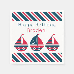 Striped Sailboats Personalised Party Napkins