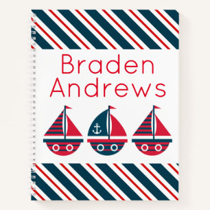 Striped Sailboats Personalized Spiral Notebook