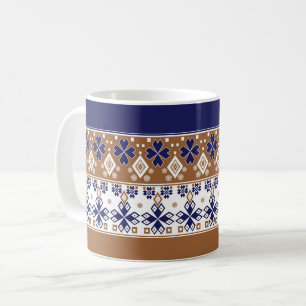 Striped scandinavian pattern brown blue coffee mug