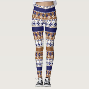 Striped scandinavian pattern brown blue leggings