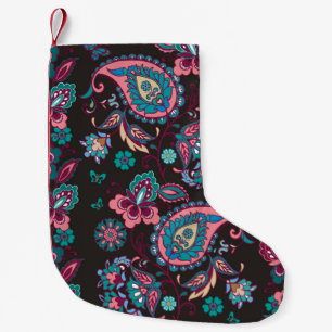 Striped seamless pattern with paisley on black bac small christmas stocking